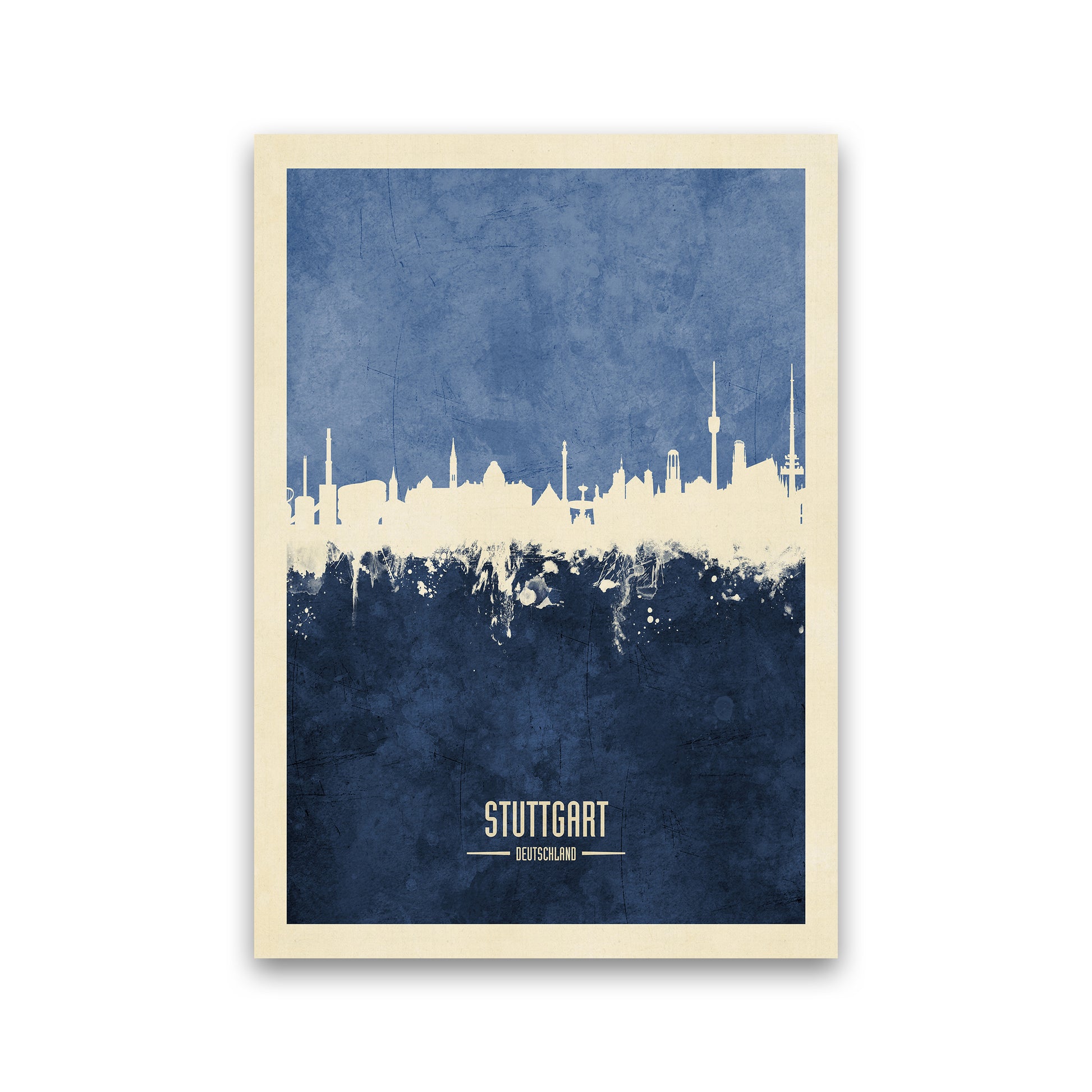 Stuttgart Germany Skyline Portrait Navy Art Print by Michael Tompsett Print Only