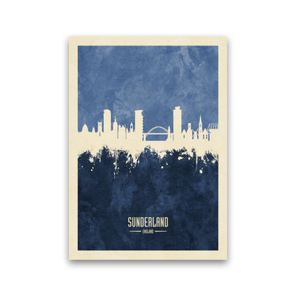 Sunderland England Skyline Portrait Navy Art Print by Michael Tompsett Print Only
