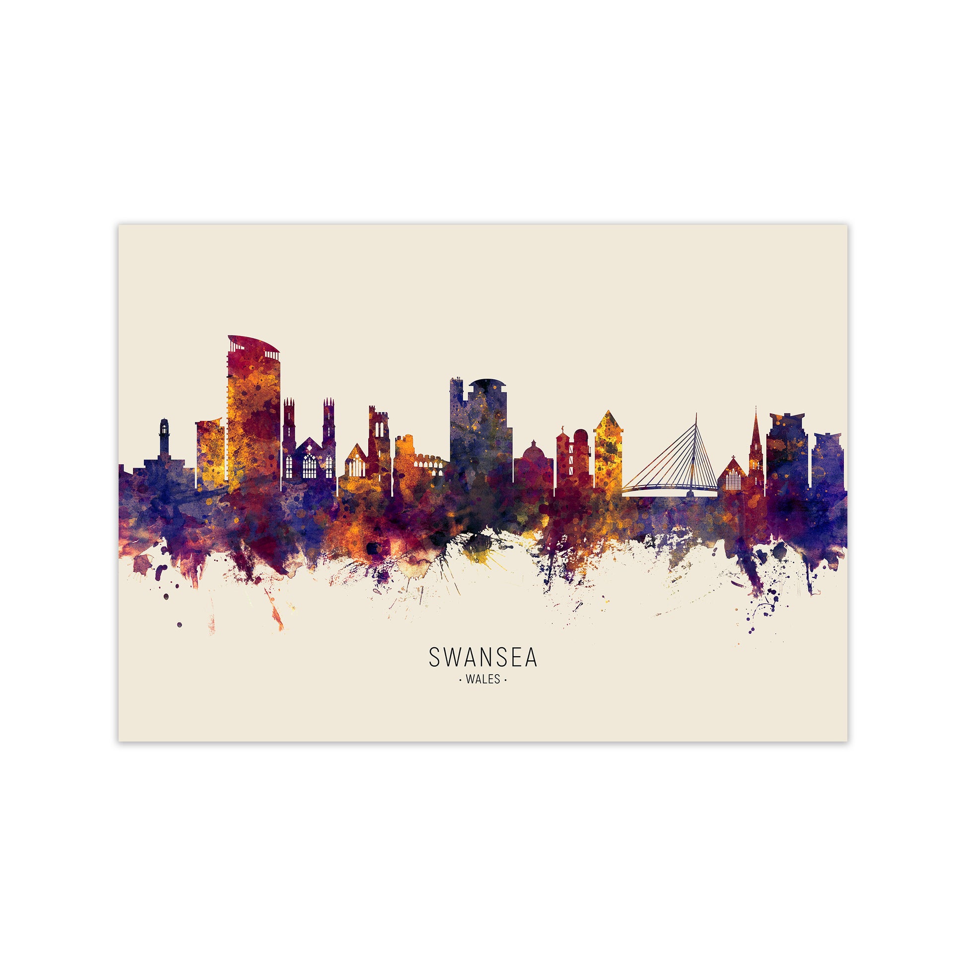Swansea Wales Skyline Autumn City Name Art Print by Michael Tompsett Print Only