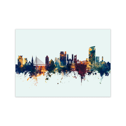 Swansea Wales Skyline Blue Orange Art Print by Michael Tompsett Print Only