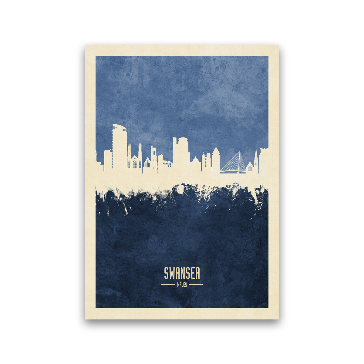 Swansea Wales Skyline Portrait Navy Art Print by Michael Tompsett Print Only