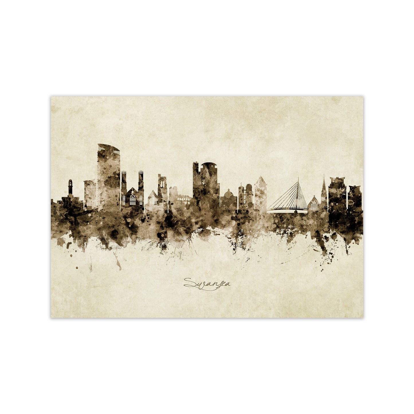 Swansea Wales Skyline Vintage Art Print by Michael Tompsett Print Only