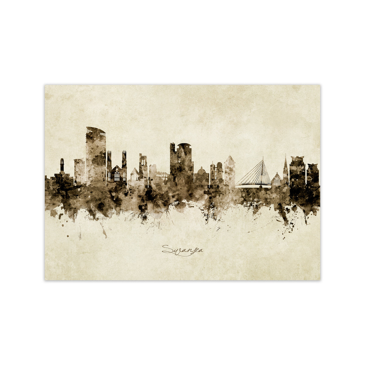 Swansea Wales Skyline Vintage Art Print by Michael Tompsett Print Only