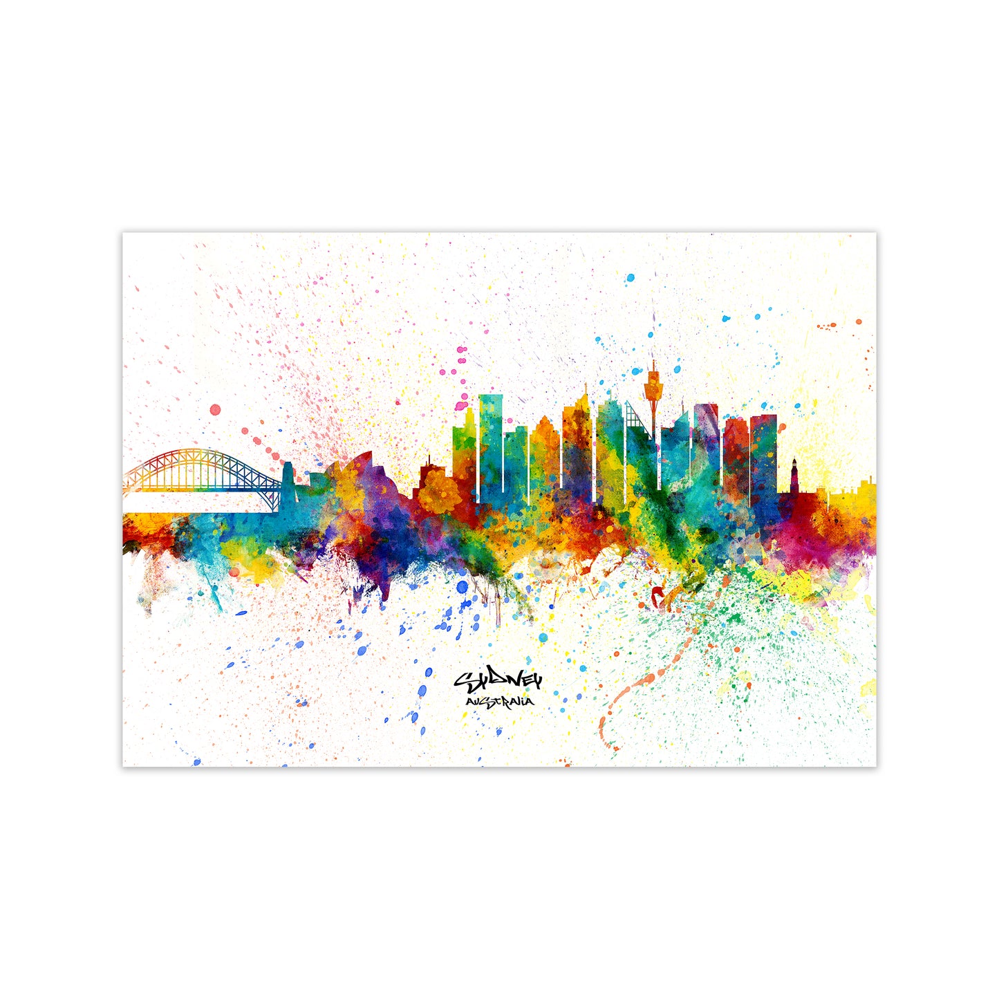 Sydney Australia Skyline Splash Art Print by Michael Tompsett Print Only