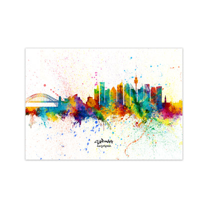 Sydney Australia Skyline Splash Art Print by Michael Tompsett Print Only