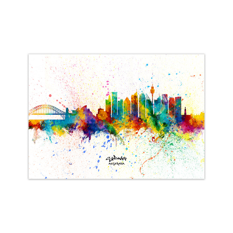 Sydney Australia Skyline Splash Art Print by Michael Tompsett Print Only