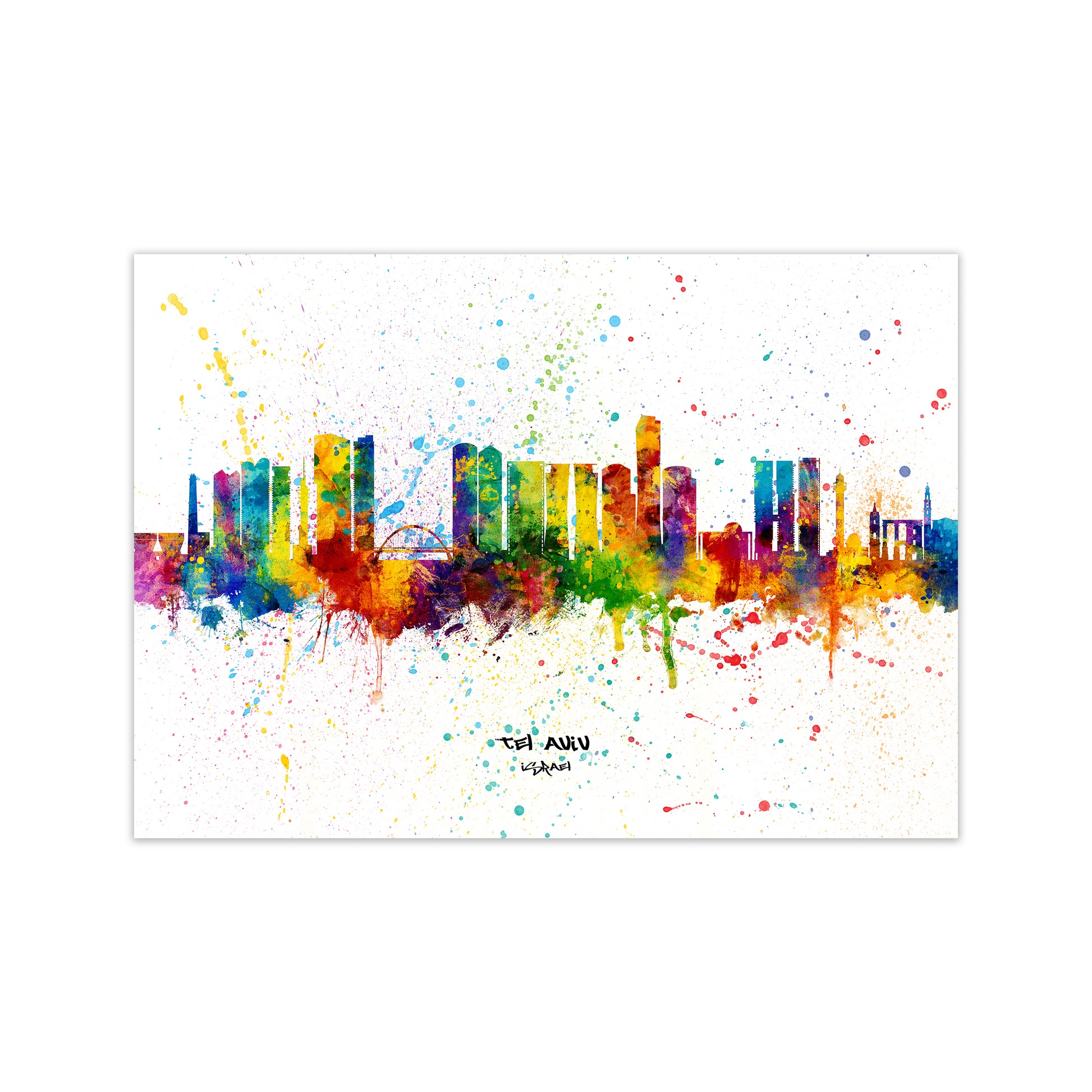 Tel Aviv Israel Skyline Splash Art Print by Michael Tompsett Print Only