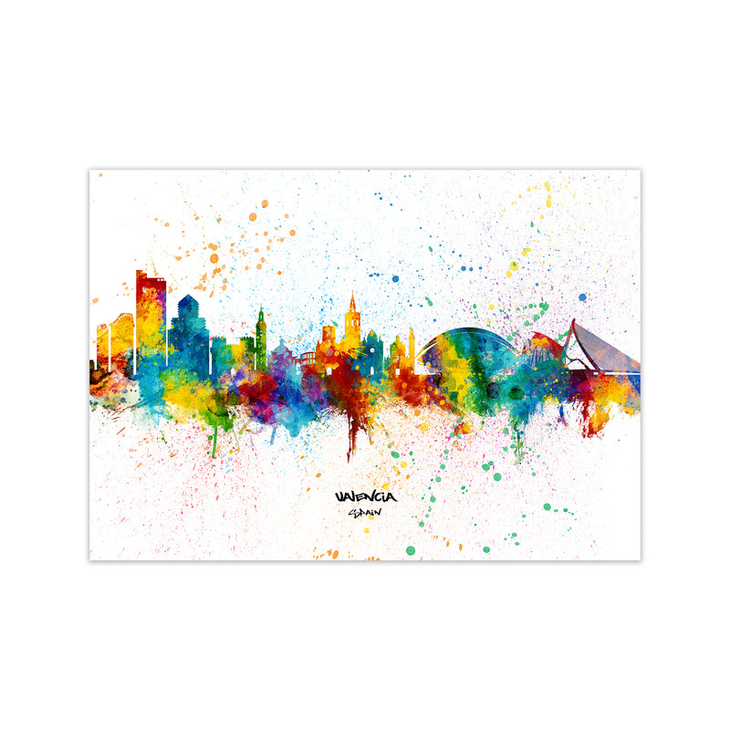 Valencia Spain Skyline Splash Art Print by Michael Tompsett Print Only