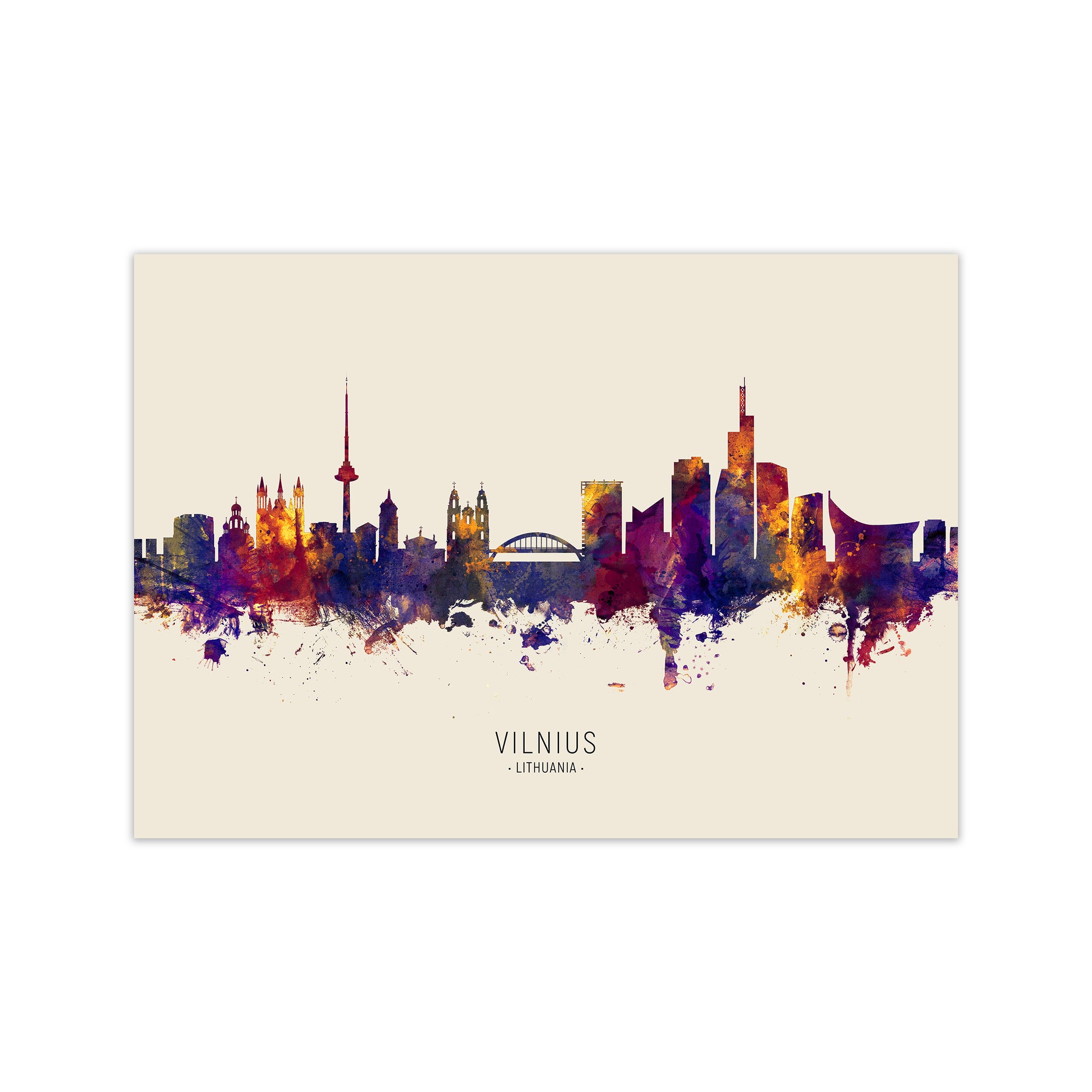 Vilnius Lithuania Skyline Autumn City Name Art Print by Michael Tompsett Print Only