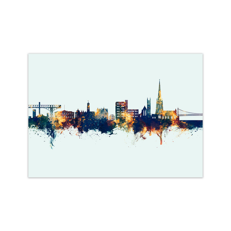 Warrington England Skyline Blue Orange Art Print by Michael Tompsett Print Only