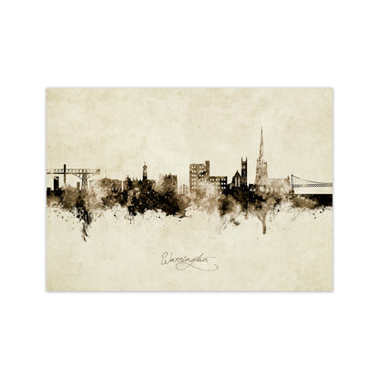 Warrington England Skyline Vintage Art Print by Michael Tompsett Print Only