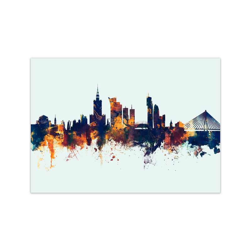 Warsaw Poland Skyline Blue Orange Art Print by Michael Tompsett Print Only