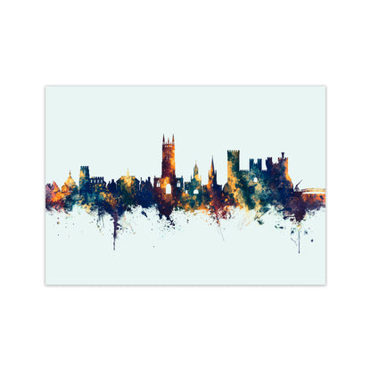 Warwick England Skyline Blue Orange Art Print by Michael Tompsett Print Only