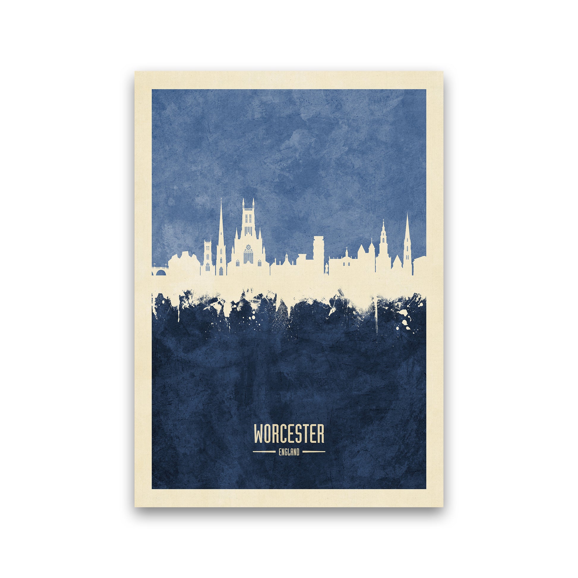 Worcester England Skyline Portrait Navy Art Print by Michael Tompsett Print Only