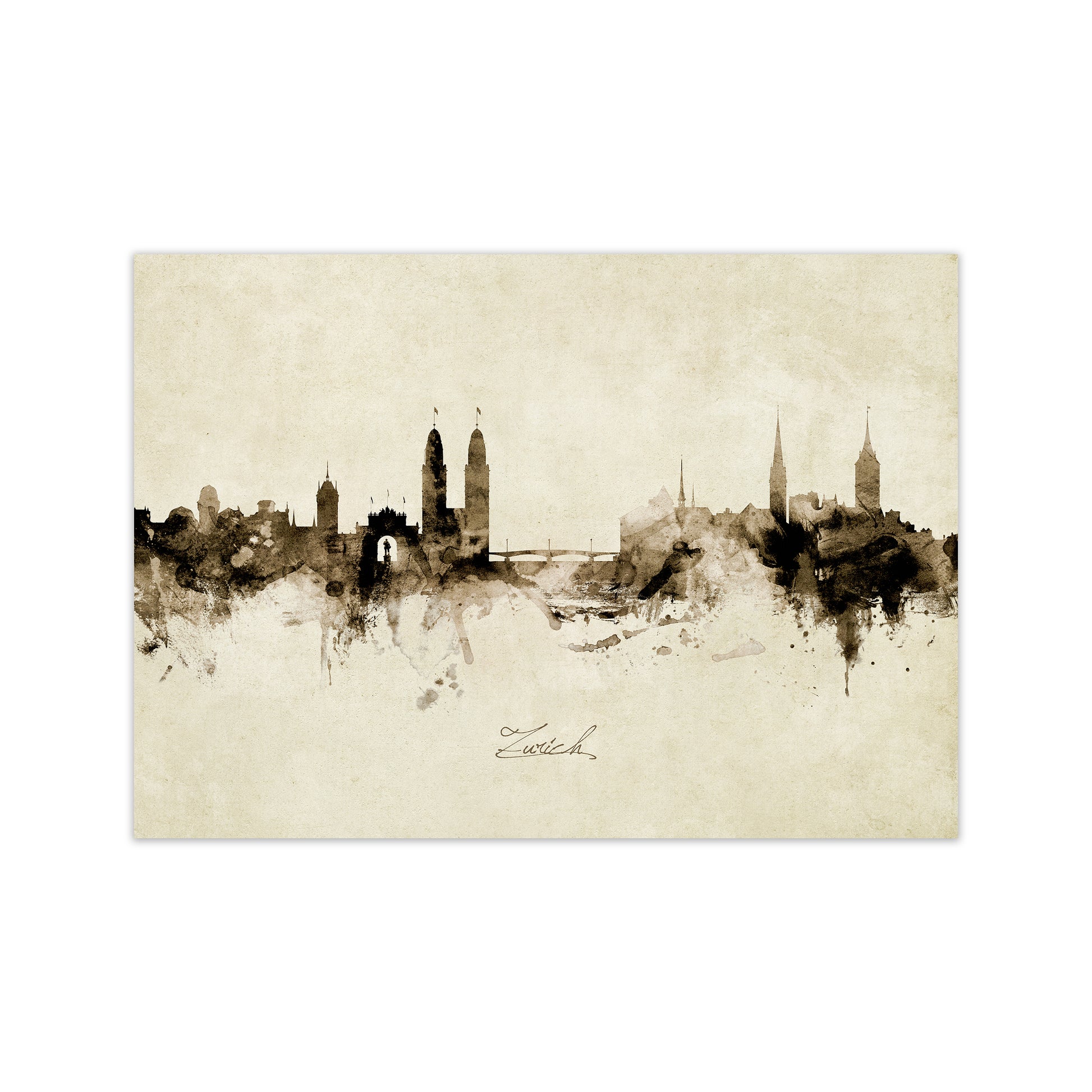 Zurich Switzerland Skyline Vintage Art Print by Michael Tompsett Print Only