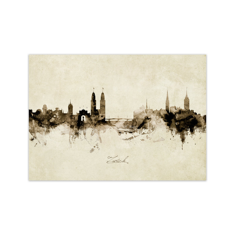 Zurich Switzerland Skyline Vintage Art Print by Michael Tompsett Print Only