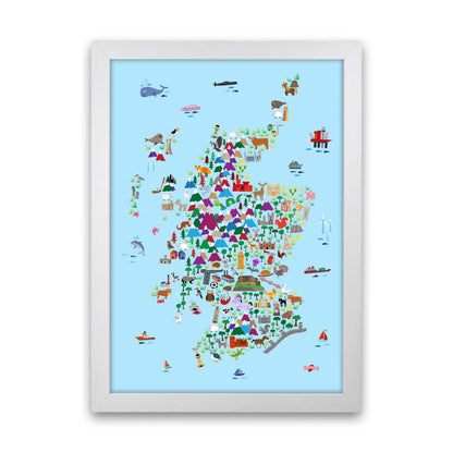 Animal Map of Scotland Blue Nursery Print by Michael Tompsett White Grain
