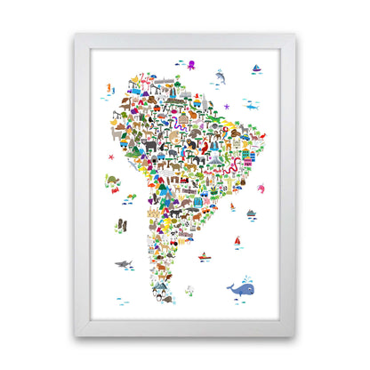 Animal Map of South America Nursery Print by Michael Tompsett White Grain