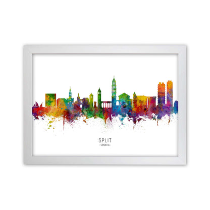 Split Croatia Skyline Art Print by Michael Tompsett White Grain