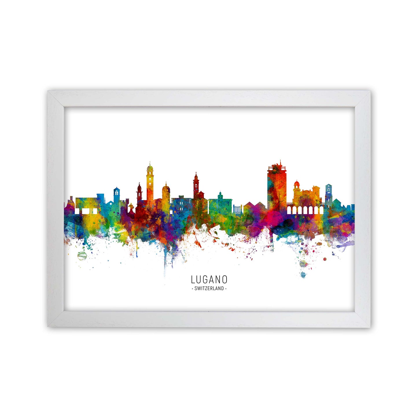 Lugano Switzerland Skyline Art Print by Michael Tompsett White Grain