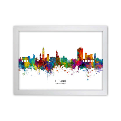 Lugano Switzerland Skyline Art Print by Michael Tompsett White Grain