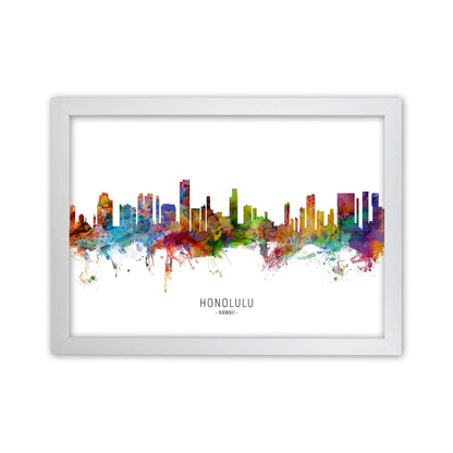 Honolulu Hawaii Skyline Art Print by Michael Tompsett White Grain