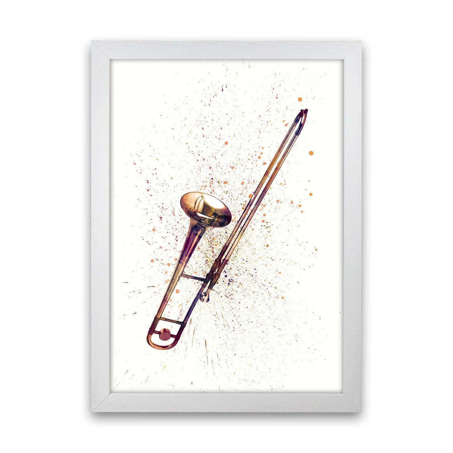 Trombone Watercolour Art Print by Michael Tompsett White Grain