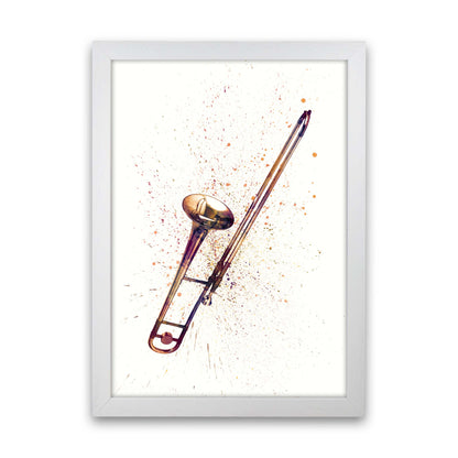 Trombone Watercolour Art Print by Michael Tompsett White Grain