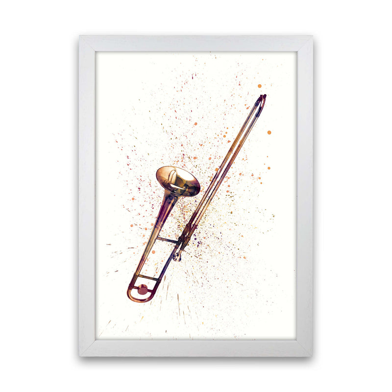Trombone Watercolour Art Print by Michael Tompsett White Grain