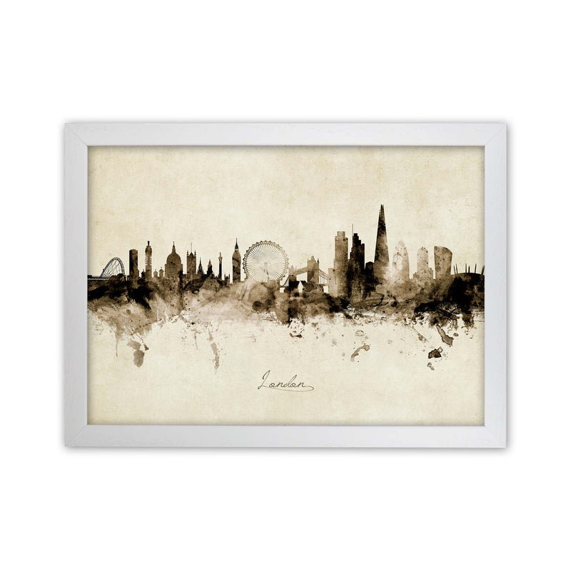 London England Skyline Vintage  Art Print by Michael Tompsett White Grain
