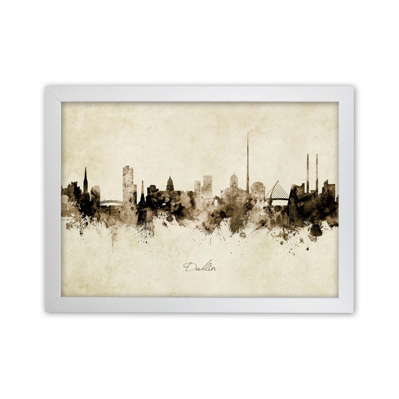 Dublin Ireland Skyline Vintage  Art Print by Michael Tompsett White Grain