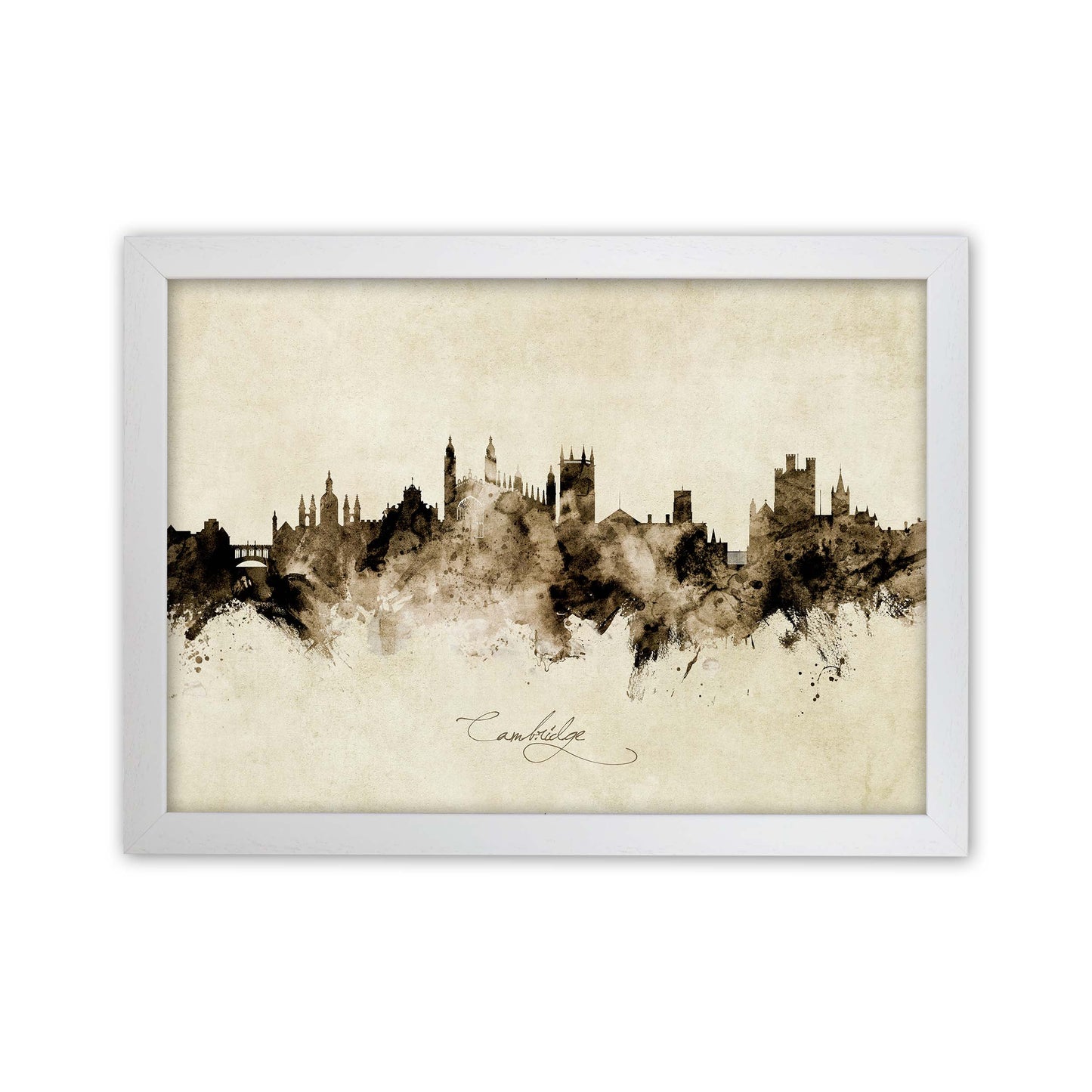 Cambridge England Skyline Vintage Print by Michael Tompsett White Grain