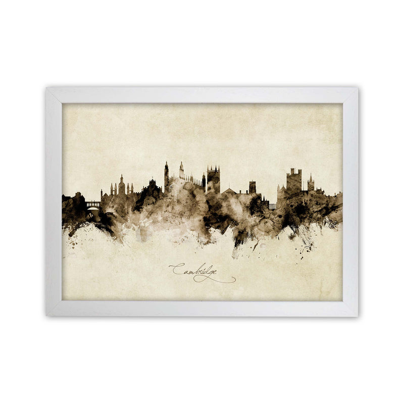 Cambridge England Skyline Vintage Print by Michael Tompsett White Grain
