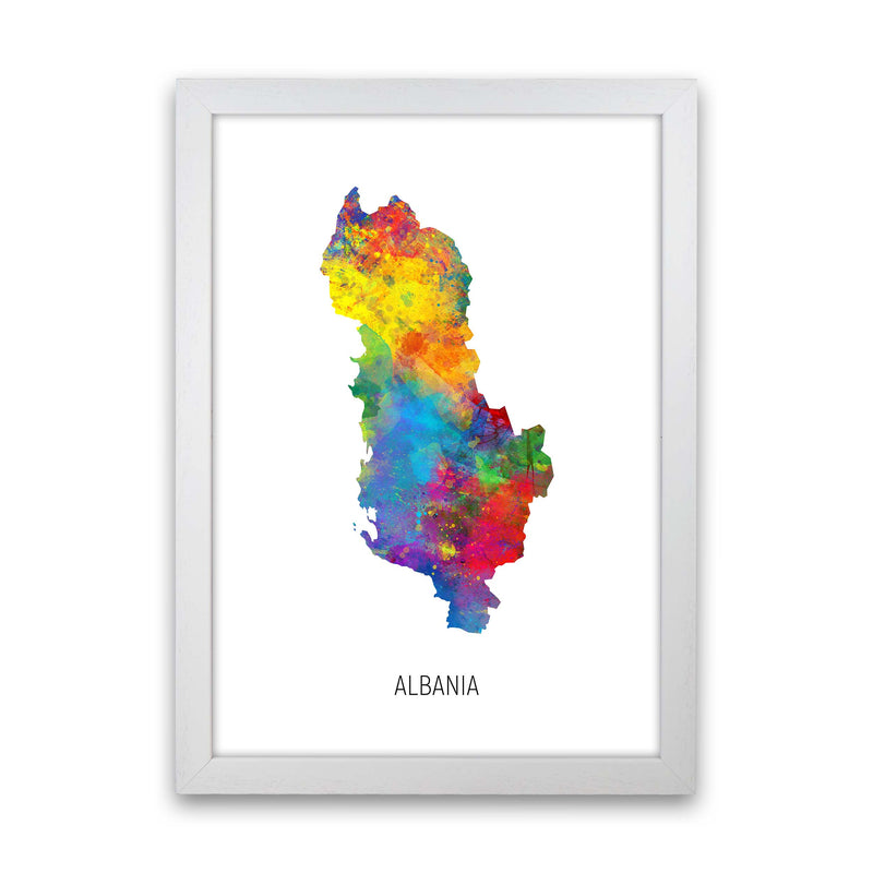 Albania Watercolour Map Art Print by Michael Tompsett White Grain