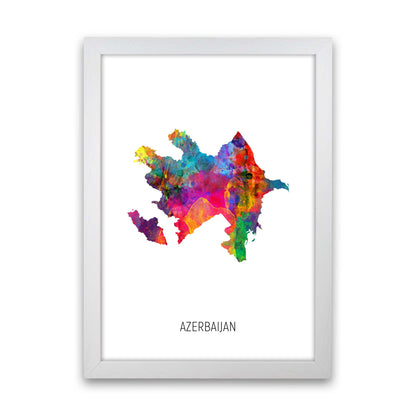 Azerbaijan Watercolour Map Art Print by Michael Tompsett White Grain