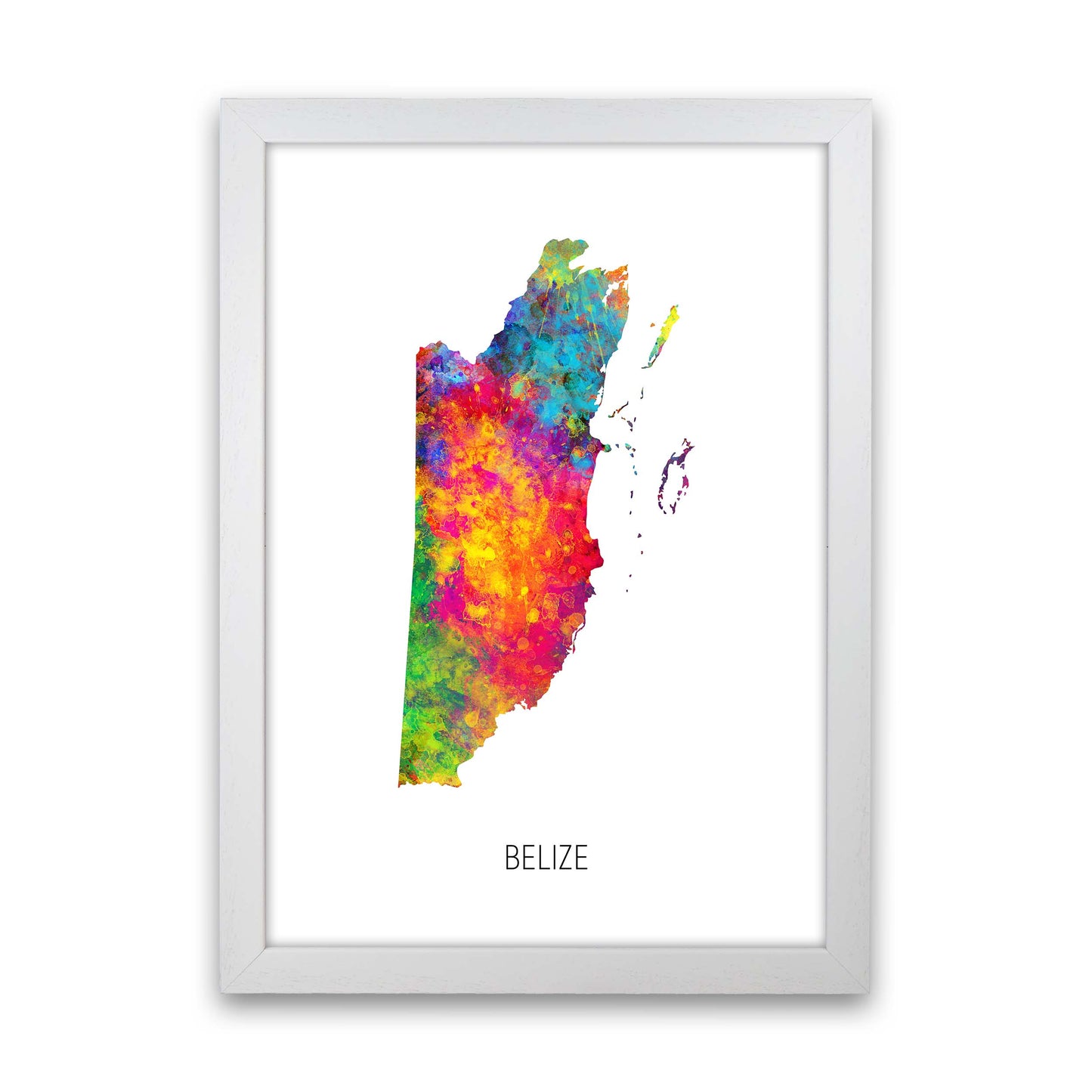 Belize Watercolour Map Art Print by Michael Tompsett White Grain