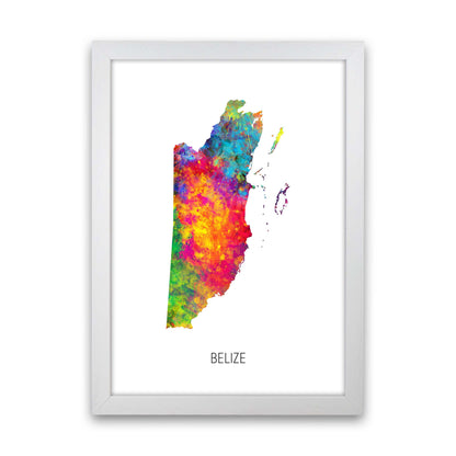 Belize Watercolour Map Art Print by Michael Tompsett White Grain