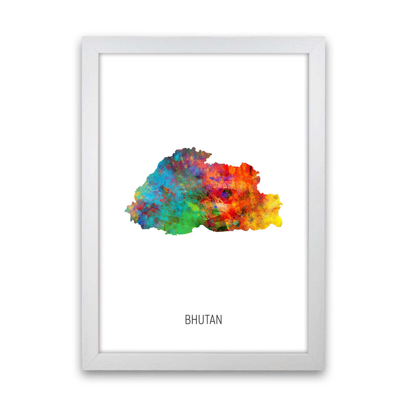 Bhutan Watercolour Map Art Print by Michael Tompsett White Grain