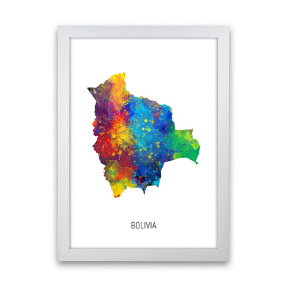 Bolivia Watercolour Map Art Print by Michael Tompsett White Grain