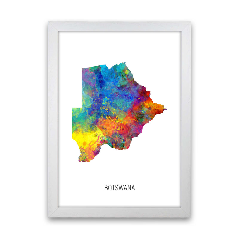 Botswana Watercolour Map Art Print by Michael Tompsett White Grain
