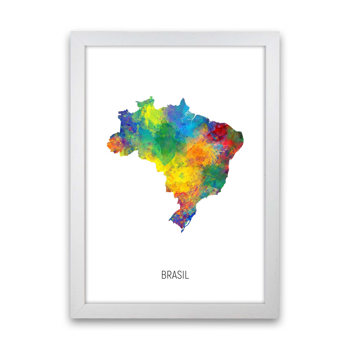 Brasil Watercolour Map Art Print by Michael Tompsett White Grain
