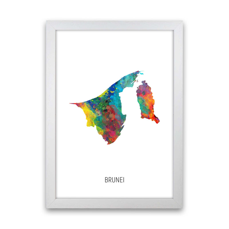 Brunei Watercolour Map Art Print by Michael Tompsett White Grain