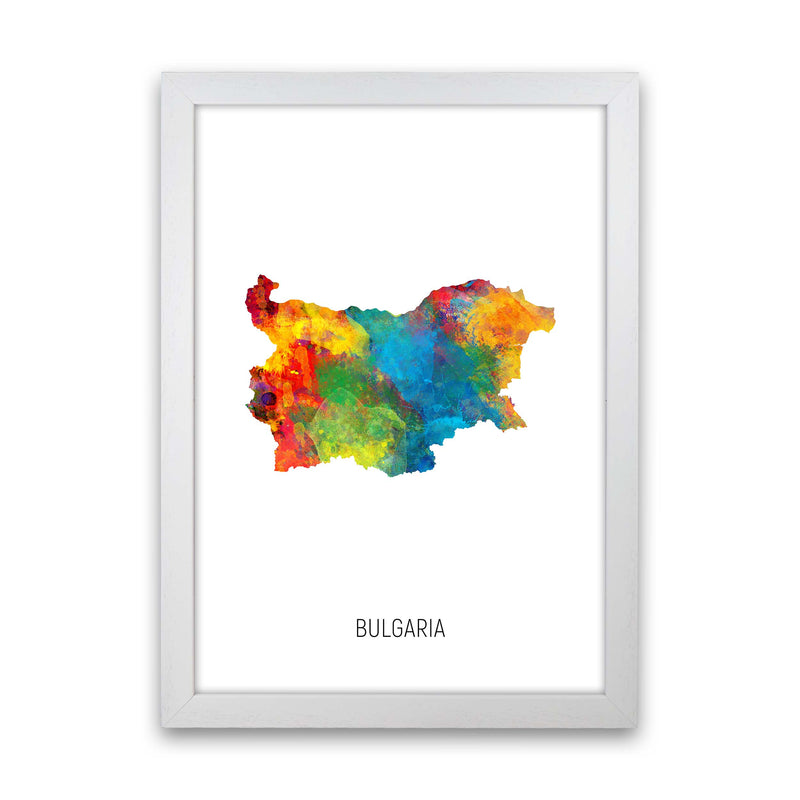 Bulgaria Watercolour Map Art Print by Michael Tompsett White Grain