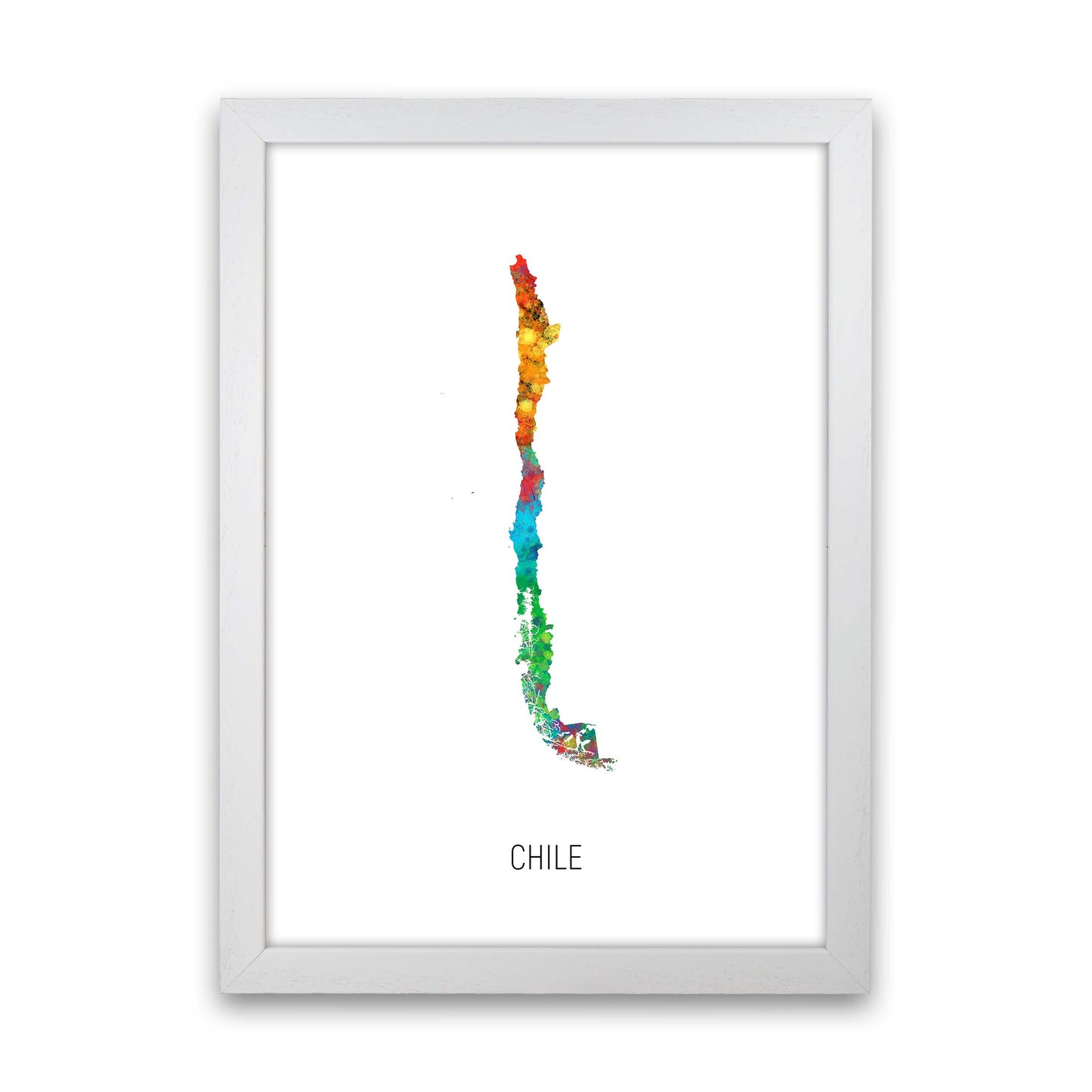 Chile Watercolour Map Art Print by Michael Tompsett White Grain