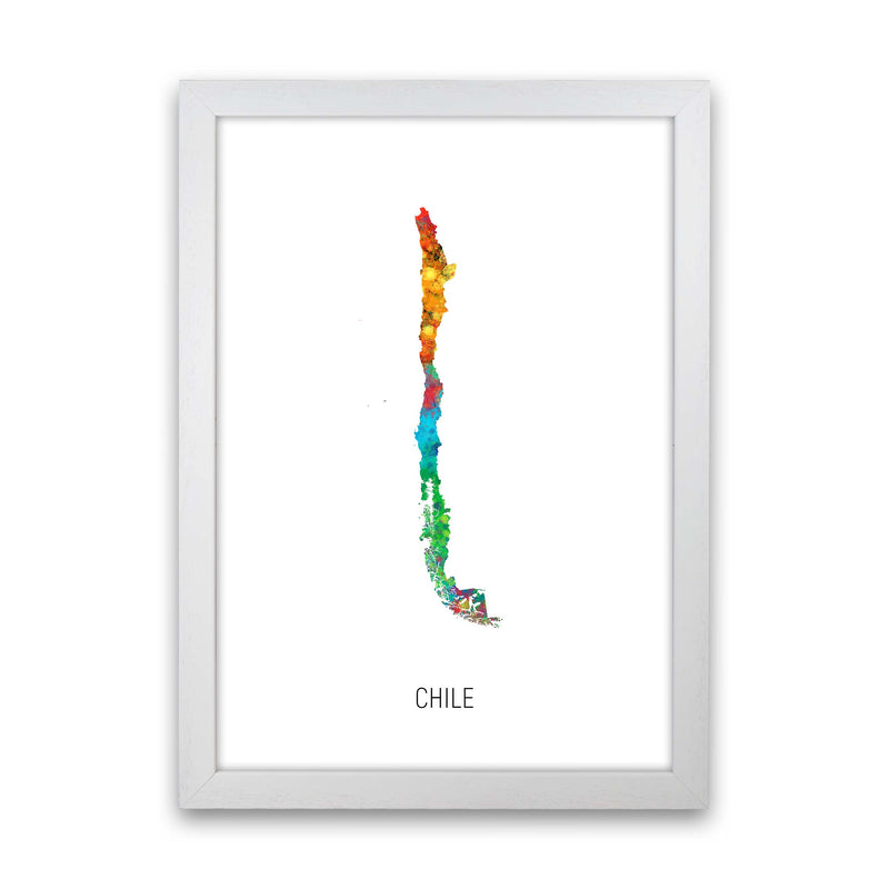 Chile Watercolour Map Art Print by Michael Tompsett White Grain