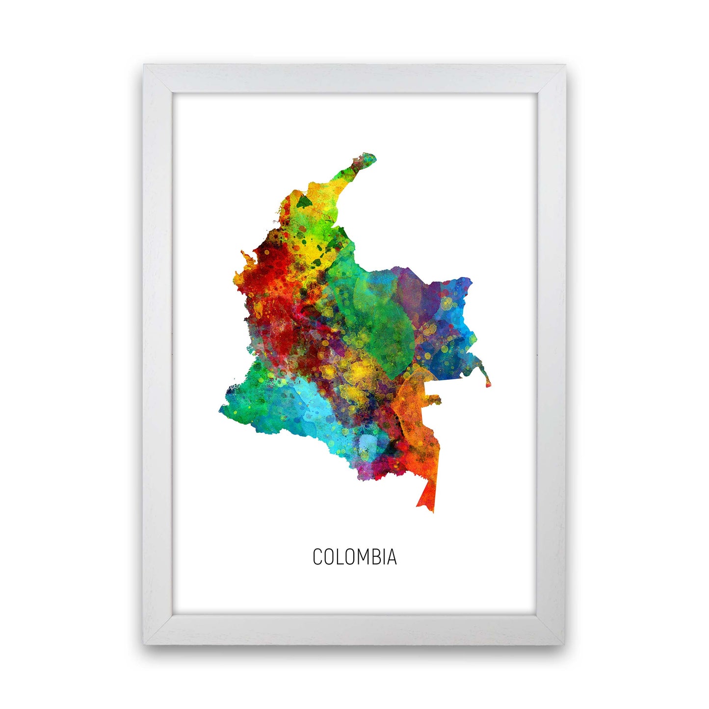 Colombia Watercolour Map Art Print by Michael Tompsett White Grain