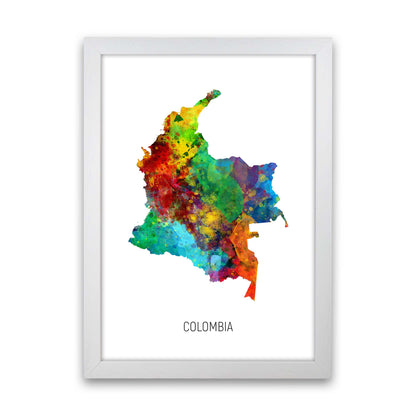 Colombia Watercolour Map Art Print by Michael Tompsett White Grain