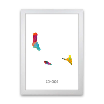 Comoros Watercolour Map Art Print by Michael Tompsett White Grain