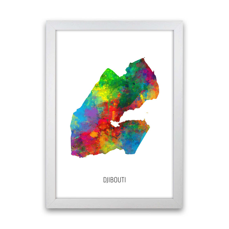Djibouti Watercolour Map Art Print by Michael Tompsett White Grain