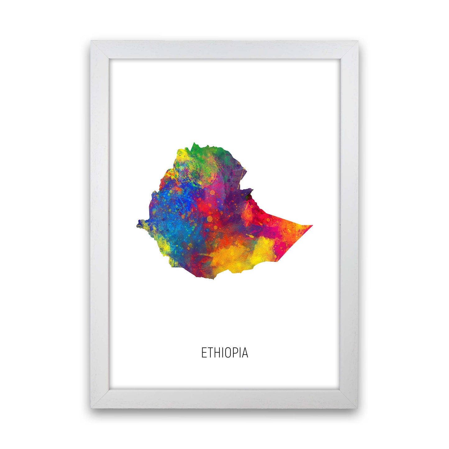 Ethiopia Watercolour Map Art Print by Michael Tompsett White Grain